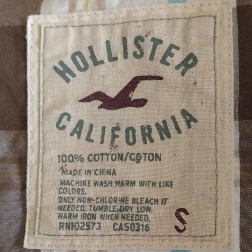Hollister Plaid Western Snap Button Long Sleeve Shirt Men's Brown Blue White - Picture 9 of 15